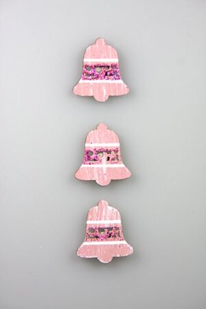 kerstbel paars glitter hout 3cm doos @ 100