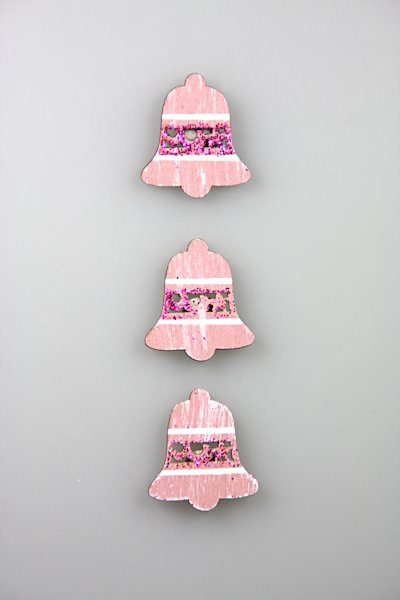 kerstbel paars glitter hout 3cm doos @ 100